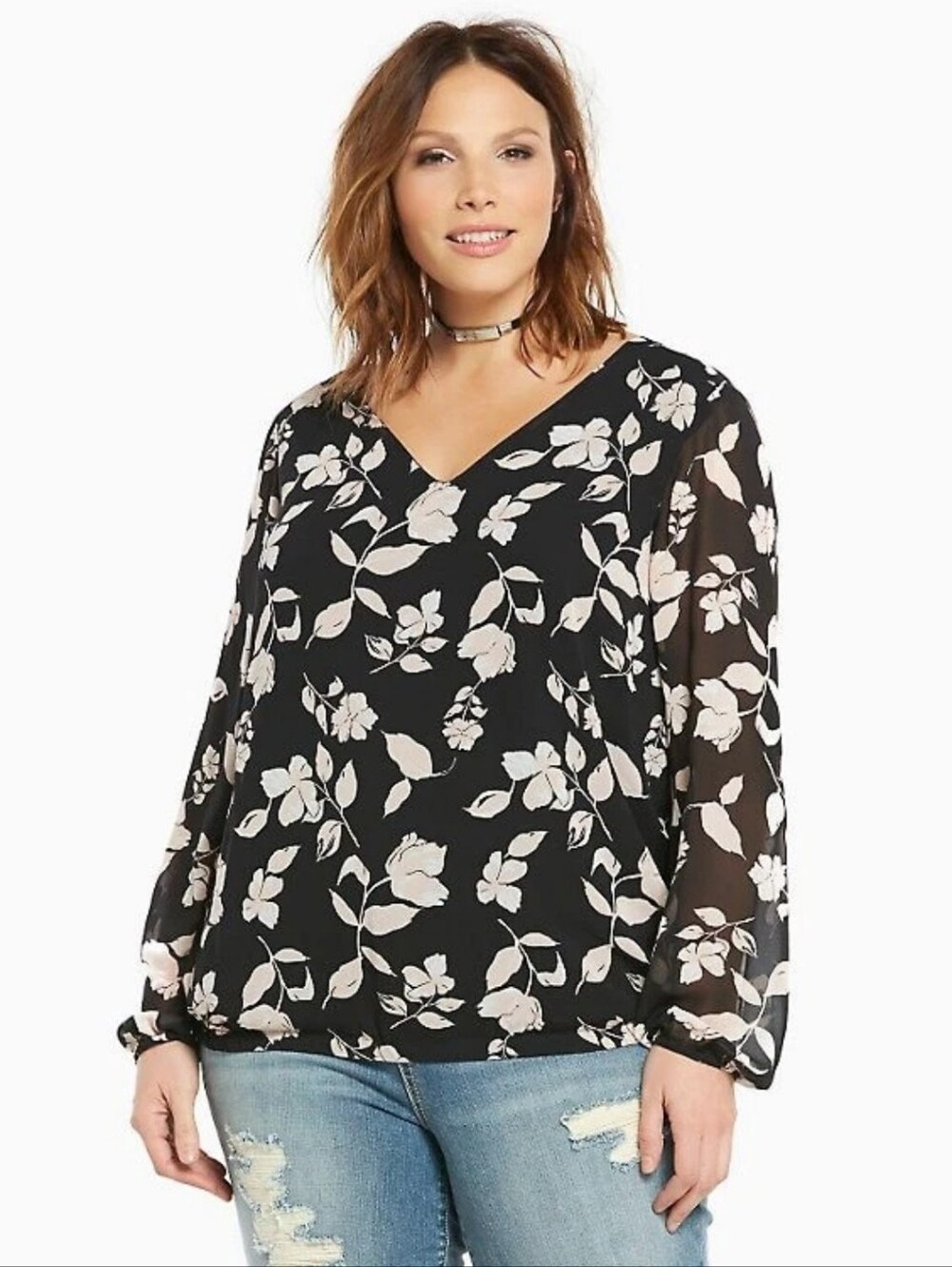 Torrid Women's Black Pink Floral Print Crossback Banded Bottom Top Size 2X